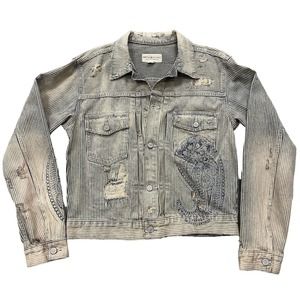 Ralph Lauren Denim & Supply Striped Distressed Jean Trucker Jacket Medium EUC